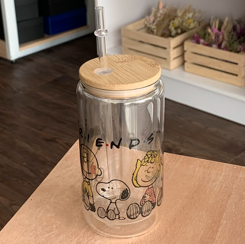 Vaso de vidrio con tapa de bambú Snoopy - Bunny Box